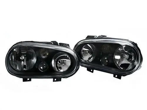 1999-05 Volkswagen Mk4 Golf/Gti E-Code Black Glass Lens Headlights W/ Fogs 1