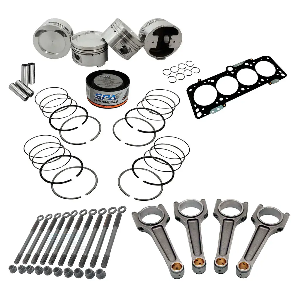 Forged Piston And Rings Set 83.5Mm Vw 2.0L 16V Abf + Vw 159Mm X 20Mm High Performance Steel Connecting Rod Set 3/8" Bolt (1000Hp) + Decompression Head Gasket Spacer - 1.5Mm + Head Stud Set 1