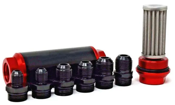 Universal Inline Fuel Filter With 6An, 8An, 10An Fittings, 40 Micron Stainless Steel Element, 44Mm Diameter 1
