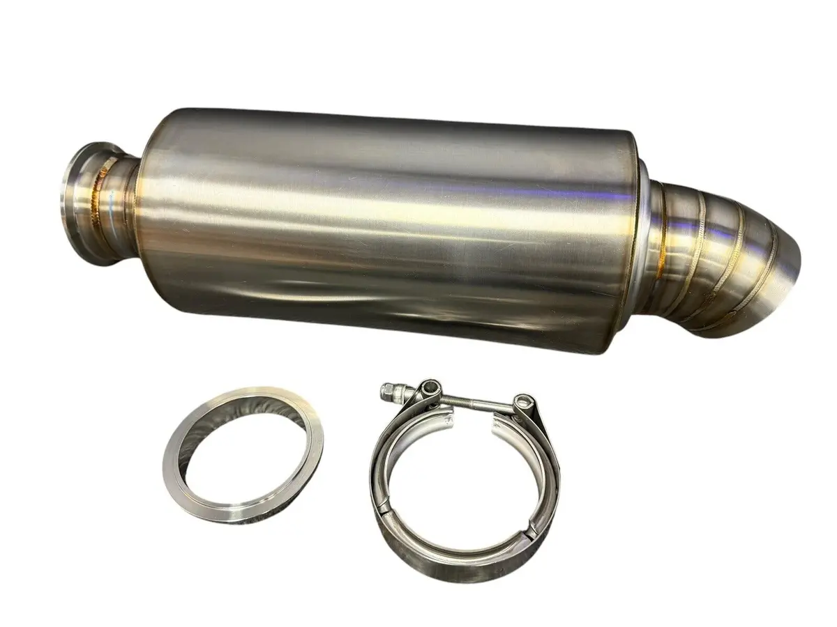 3" Vband Clamp Inlet Turn Down Pie Cut Dolphin Muffler Brushed Stainless Steel 1