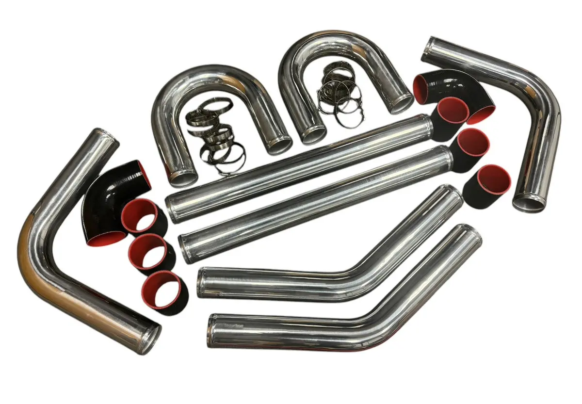 2.5" Universal Polish Aluminum Intercooler Turbo Piping Pipe Kit Silicone Clamp 1