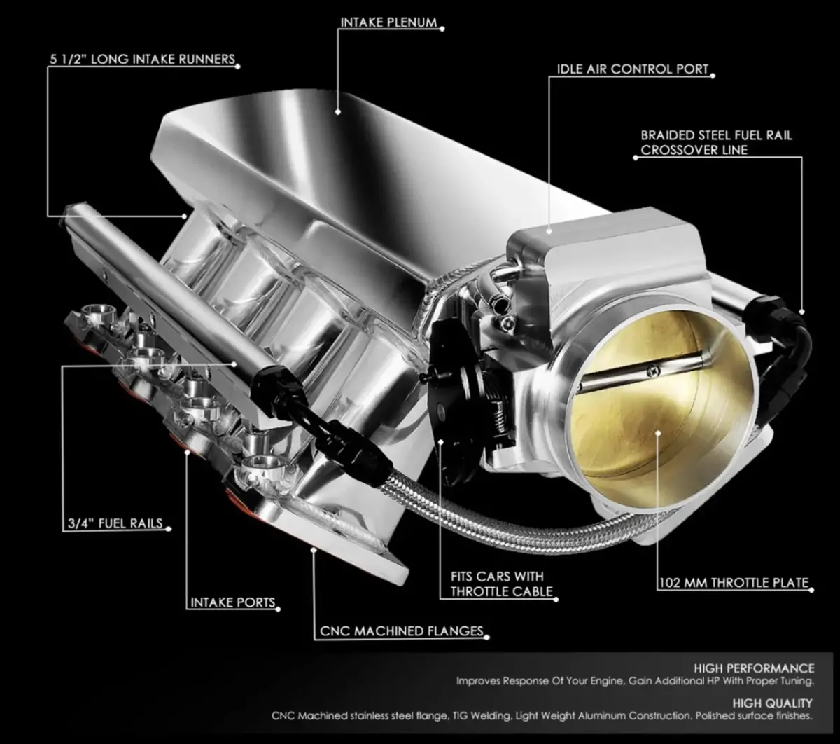 92Mm Sheet Metal Fabricated Intake Manifold With Throttle Body For Ls1 Ls2 Ls6 Lsx 1
