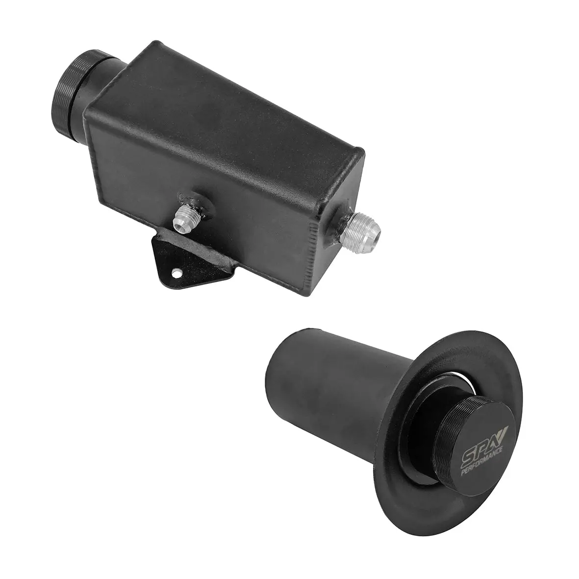 Power Steering Tank Firewall Mount (Right Inlet) + Remote Fill Tank - Black Cap 1