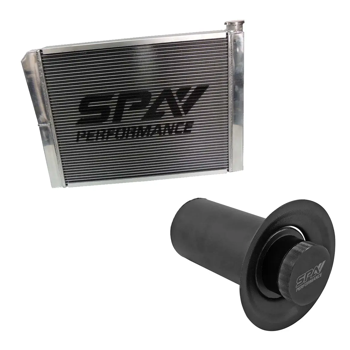Lightweight Late Model Radiator - Double Pass - 26.8" X 19.6" + Remote Fill Tank - Black Cap 1
