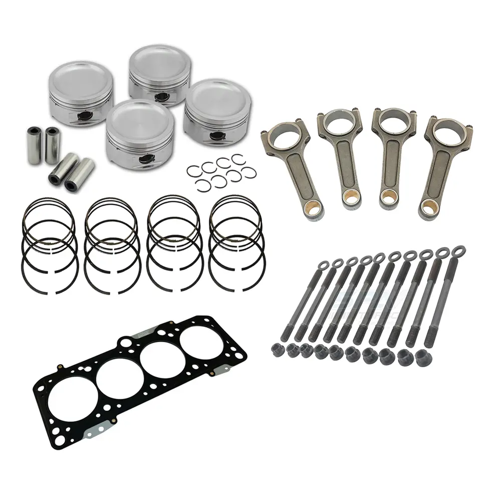 Forged Piston And Rings Set 83Mm Vw Aba 2.0L 8V + Vw 159Mm X 20Mm High Performance Connecting Rod Set 3/8" Bolt (1000Hp) +Decompression Head Gasket Spacer - 1.5Mm + Head Stud Set 1