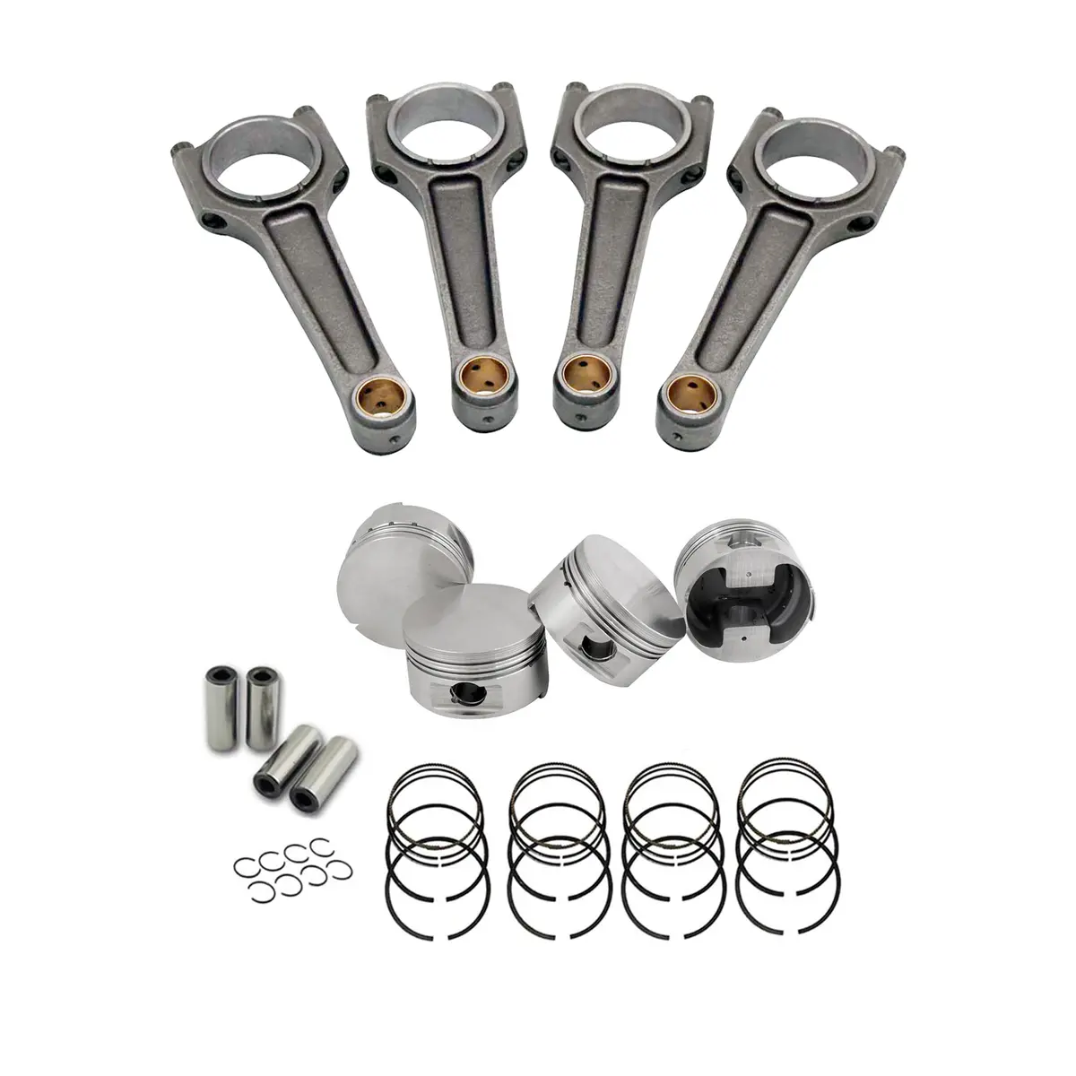 Forged Flat Top Piston And Rings Set 83.5Mm Vw Aba 2.0L 8V + Vw 159Mm X 20Mm High Performance Steel Connecting Rod Set 3/8" Bolt (1000Hp) 1