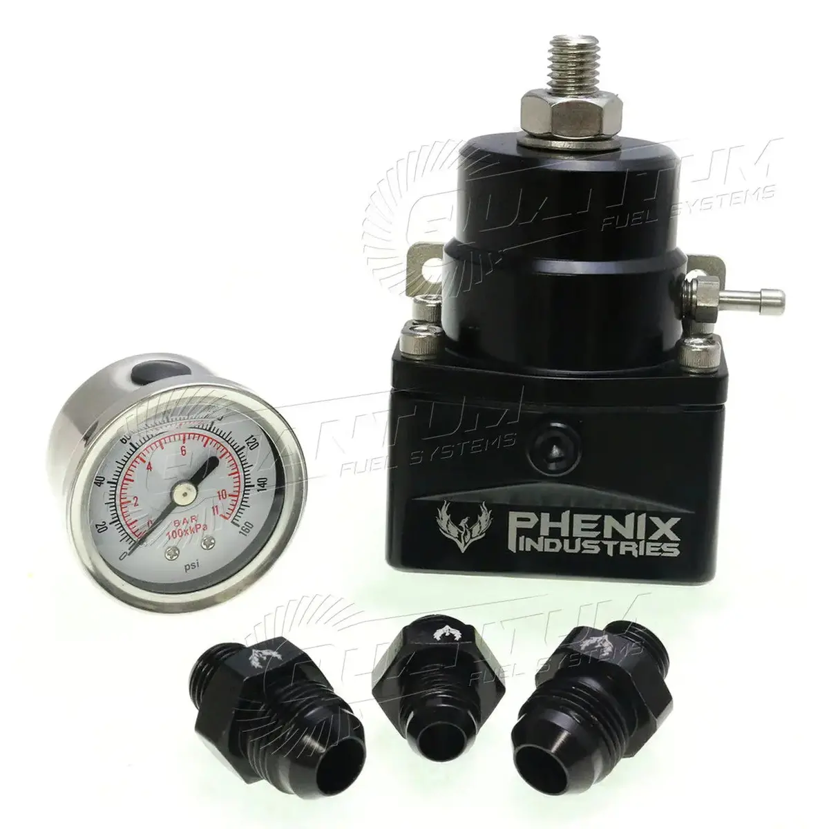 Phenix Industries Adjustable Carb Fuel Pressure Regulator W/ Gauge (Choose Fittings), F70206-3 1