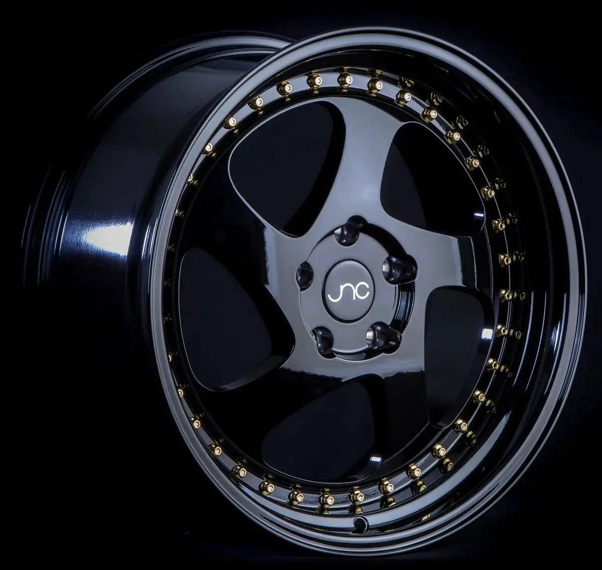 Jnc034 Gloss Black Gold Rivets 1