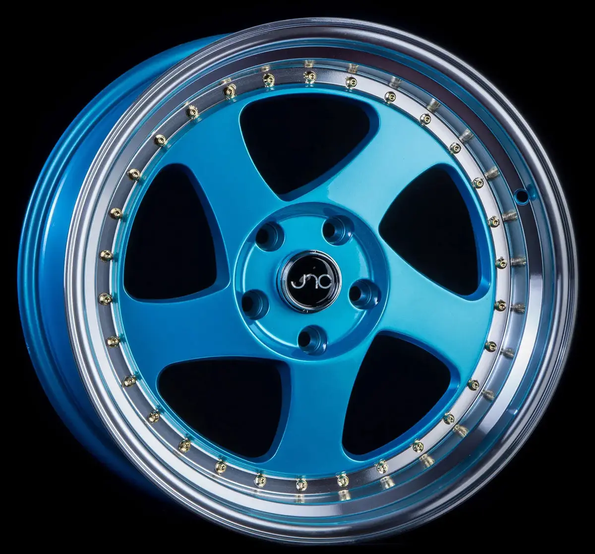 Jnc034 Teal Blue Machine Lip Gold Rivets 1