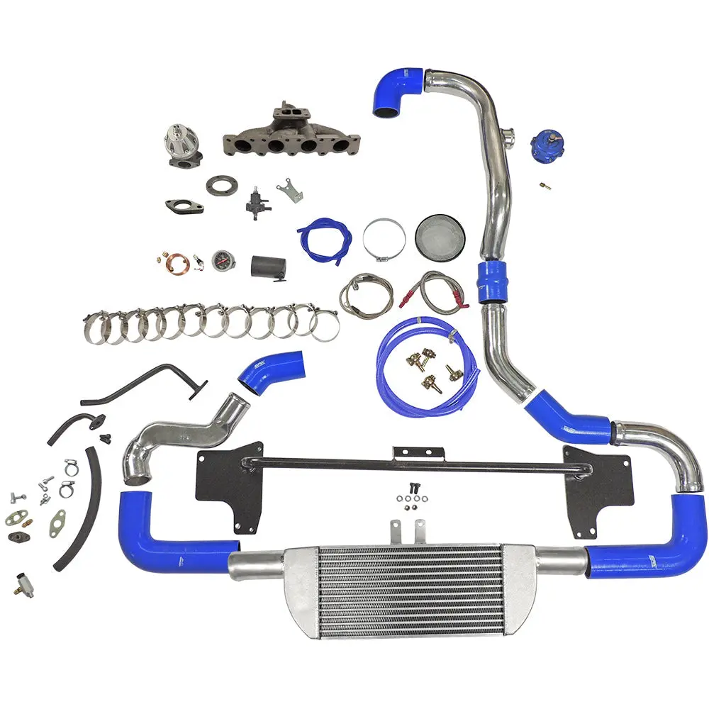 Twin Scroll Top Mount Tma06 Turbo Kit + Front Mount Intercooler Vw 1.8 20V Transversal, Blue Hoses, Turbo Not Included 1