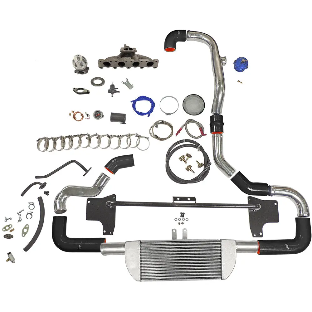 Twin Scroll Top Mount Tma06 Turbo Kit + Front Mount Intercooler Vw 1.8 20V Transversal, Black Hoses, Turbo Not Included 1