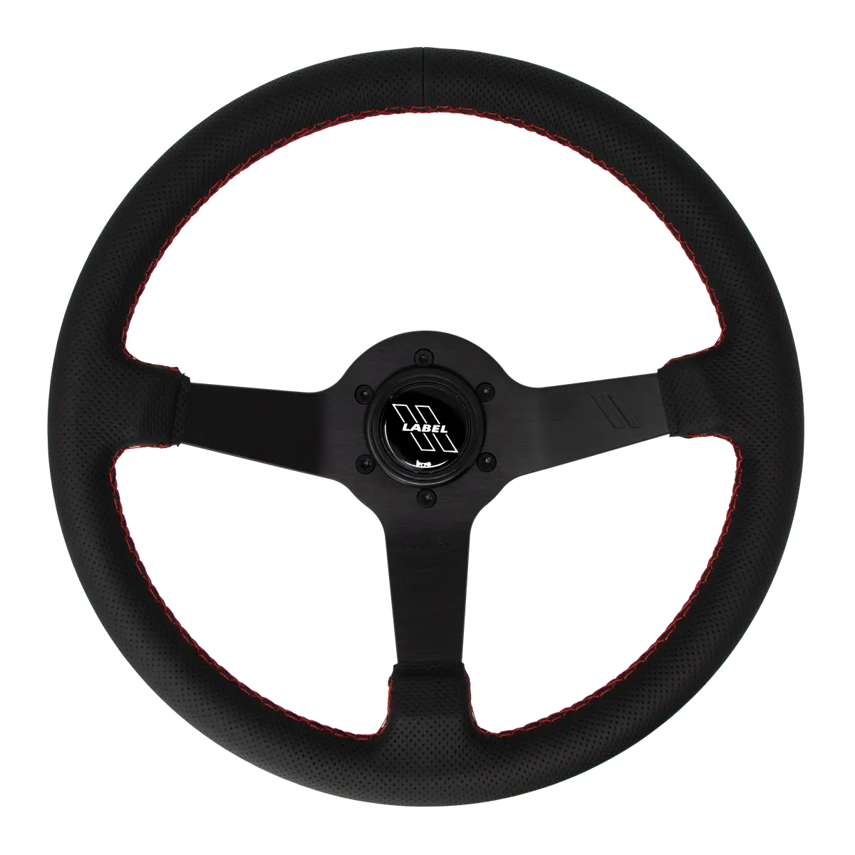 The Classic Black Perforated Leather Steering Wheel With Black Spoke And Red Stitch 1