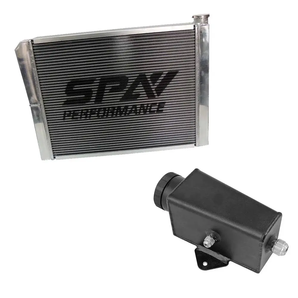 Lightweight Late Model Radiator - Double Pass - 26.8" X 19.6" + Power Steering Tank Firewall Mount (Right Inlet) - Black Cap 1