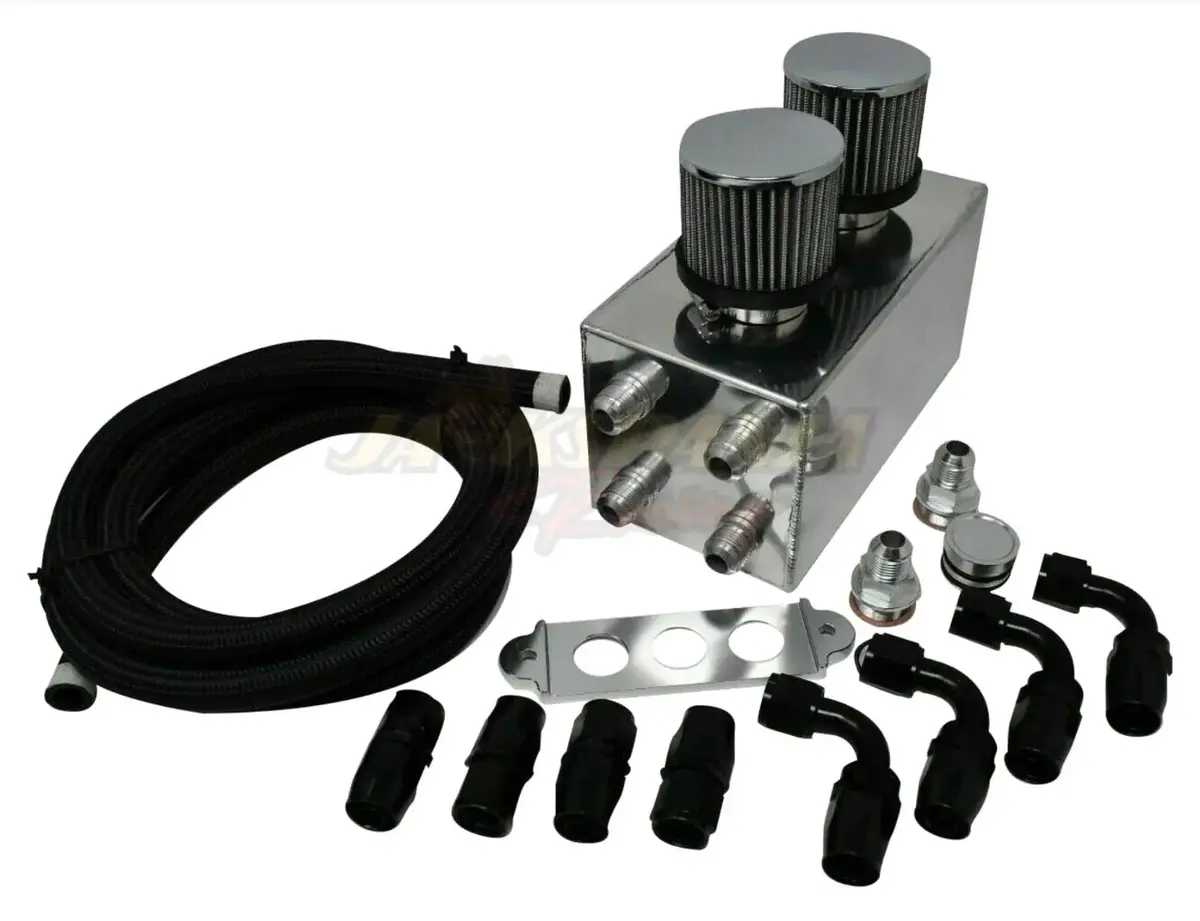 Pro Series 4-Port -10An Oil Catch Can With Hoses, Black Finish 1