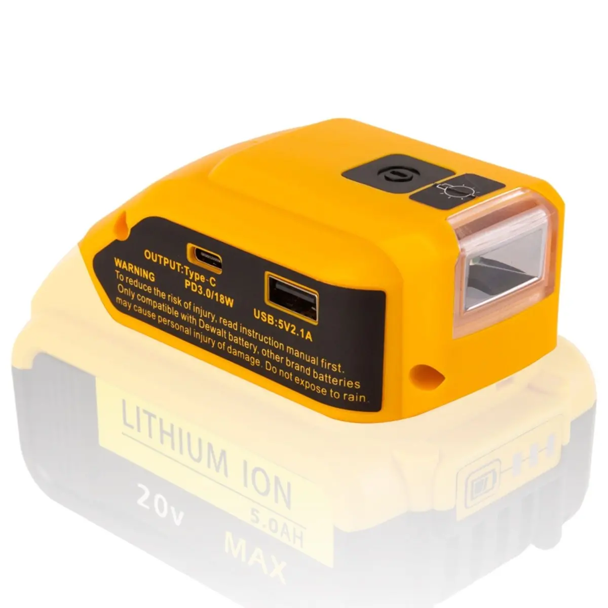 Retrue 20V Max USB Charger Adapter for DEWALT Batteries – DBC090 Replacement with Emergency LED Light & Portable Jobsite Power Source