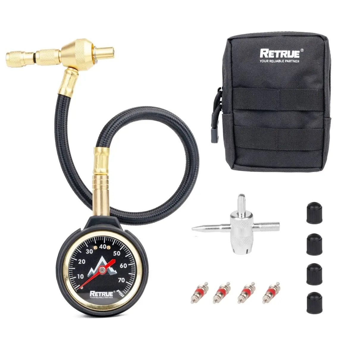 Retrue Rapid Tire Deflator Kit with 0–70 PSI Gauge – Adjustable Off-Road Air Release Tool for 4x4 Trucks, ATVs, UTVs, SUVs & Motorcycles