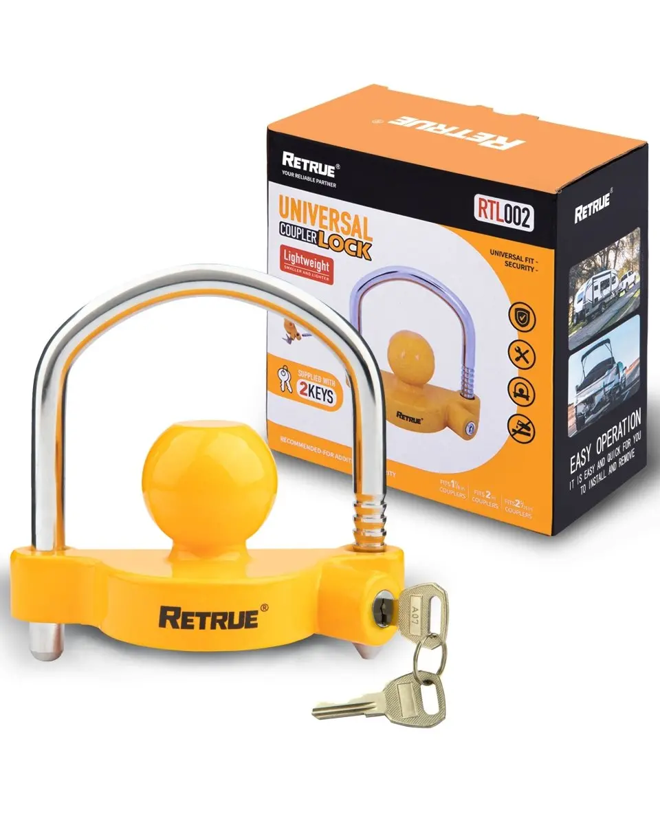 Retrue Universal Aluminum-and-Steel Trailer Coupler Lock – Adjustable Heavy-Duty Hitch Security for Standard Coupler Sizes