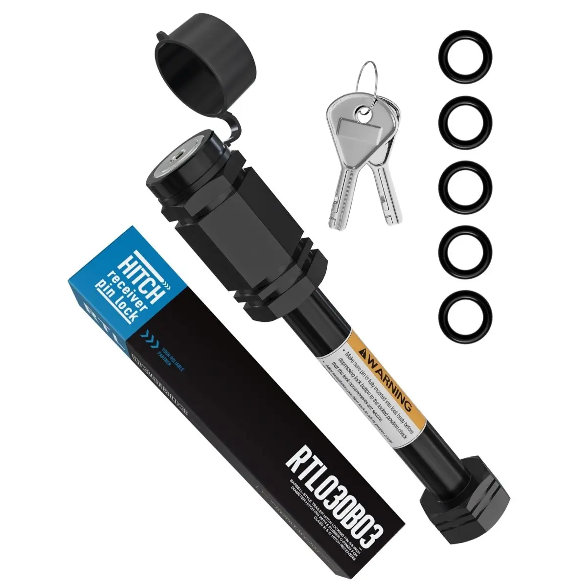 Retrue 5/8" Weatherproof Hitch Pin Lock – Push-to-Lock Receiver Lock with Anti-Rattle O-Rings for 2" & 2.5" Hitches