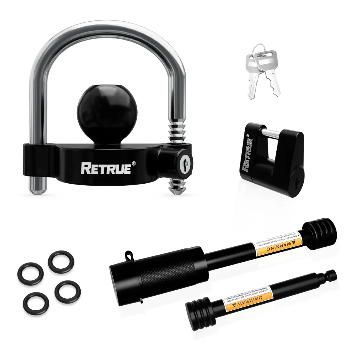 Retrue 4-Piece Keyed-Alike Trailer Lock Set – Adjustable Coupler, 5/8" & 1/2" Receiver, and 1/4" Tongue Lock Kit
