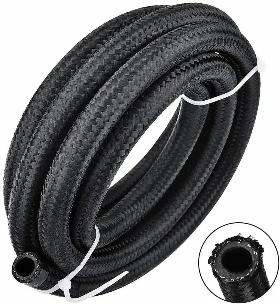Black Fuel Hose Oil Gas Line Nylon/Stainless Steel Braided | An6 -6An 1