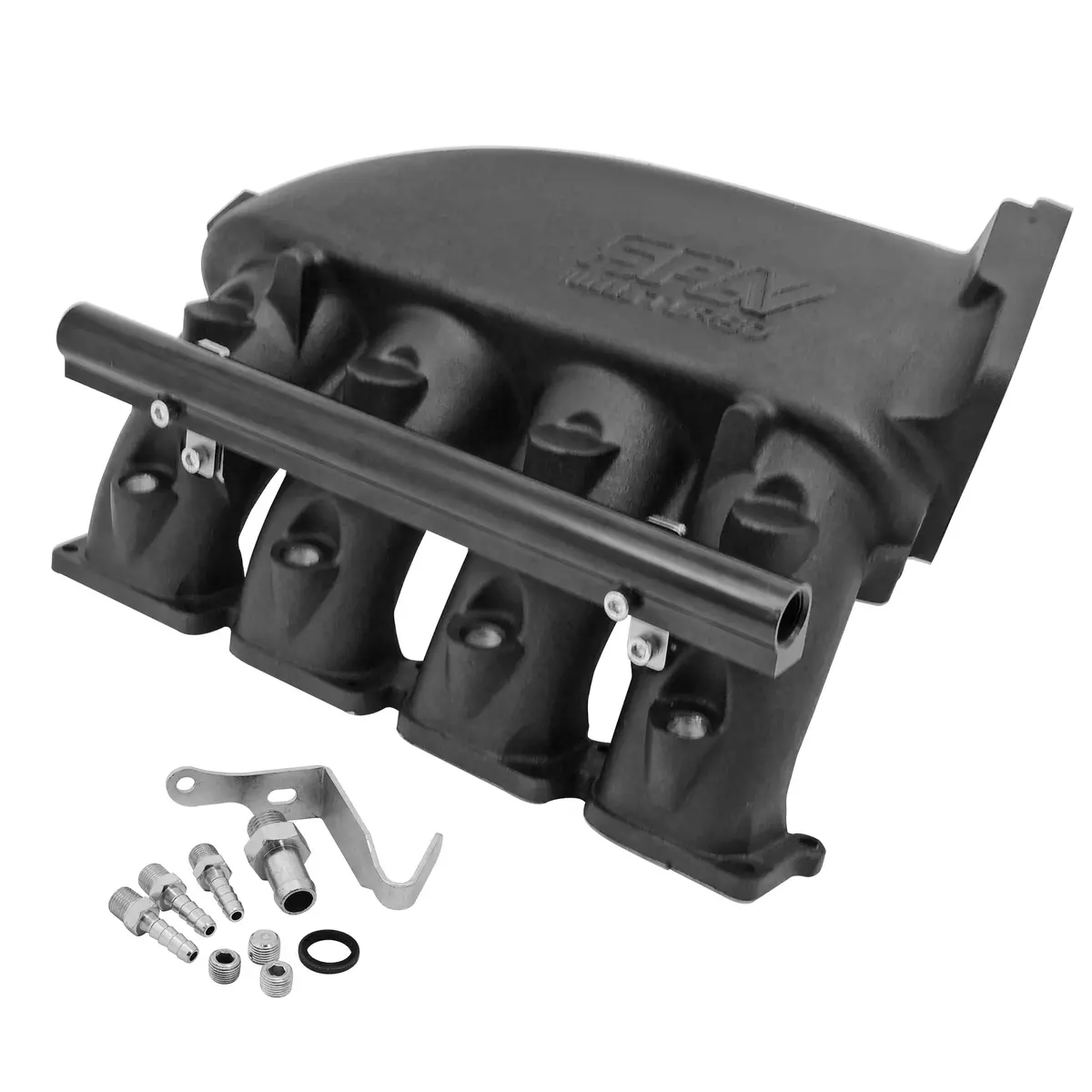 Cast Aluminum Intake Manifold For Transverse Vw/Audi 1.8T - 4 Injectors Fuel Rail Kit (Right Side Oem Throttle) - Black 1