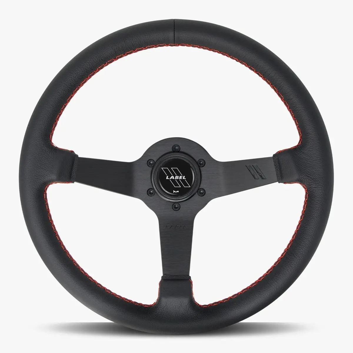 The Classic Black Leather Steering Wheel With Black Spoke And Red Stitch 1