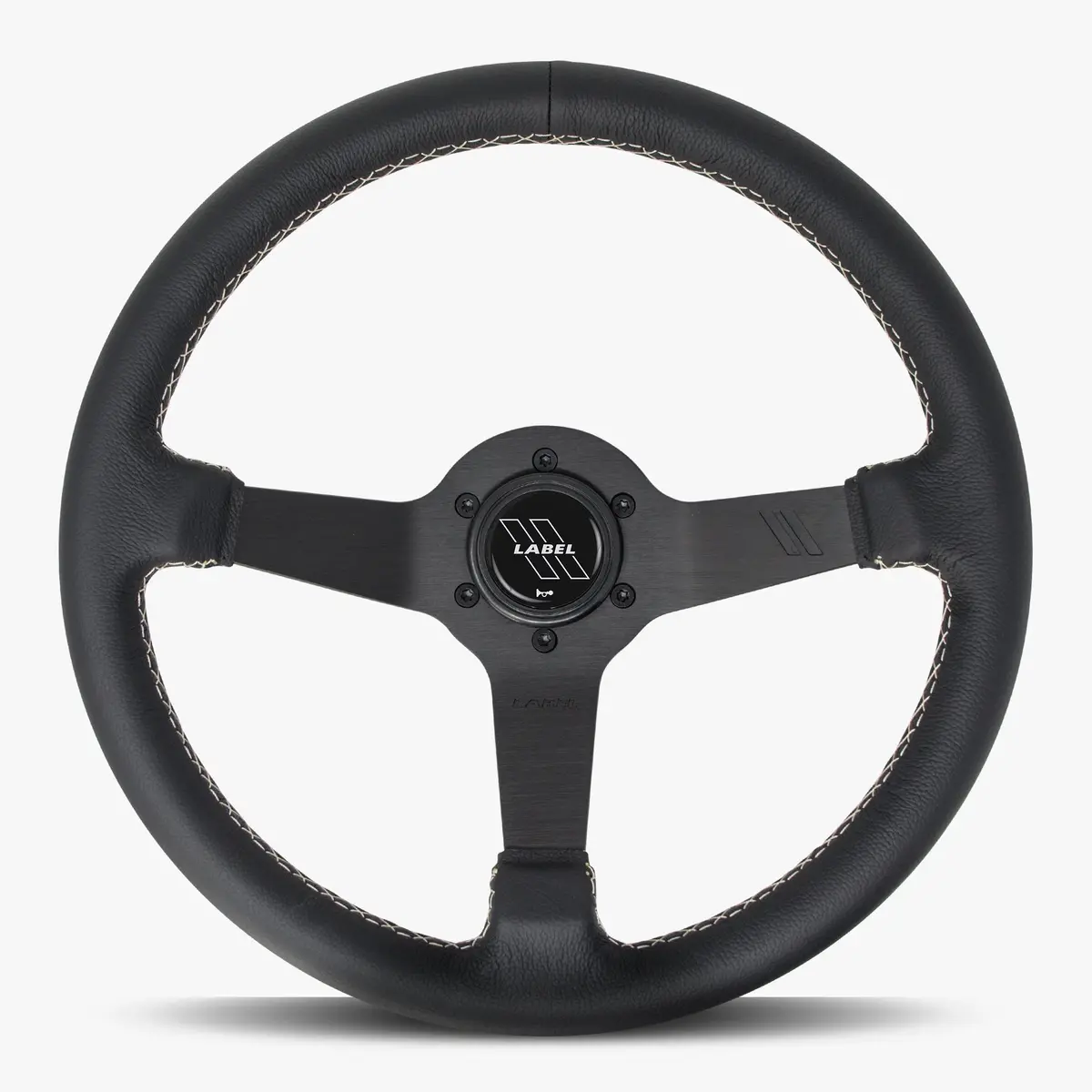 The Classic Black Leather Steering Wheel With Black Spoke And White Stitch 1
