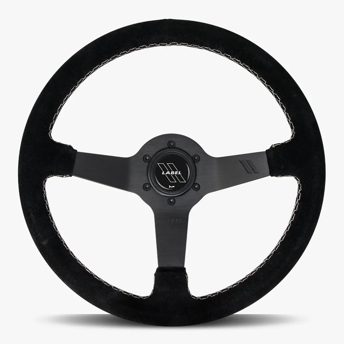 The Classic Black Alcantara Suede Steering Wheel With Black Spoke And White Stitch 1