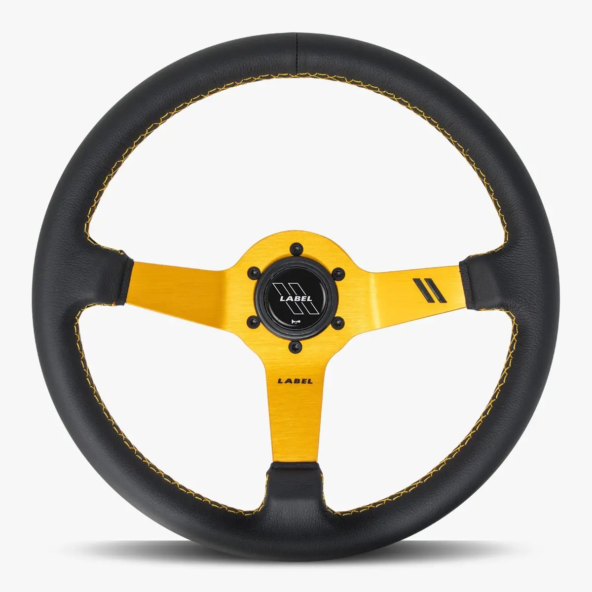 The Classic Black Leather Steering Wheel With Gold Spoke And Gold Stitch 1