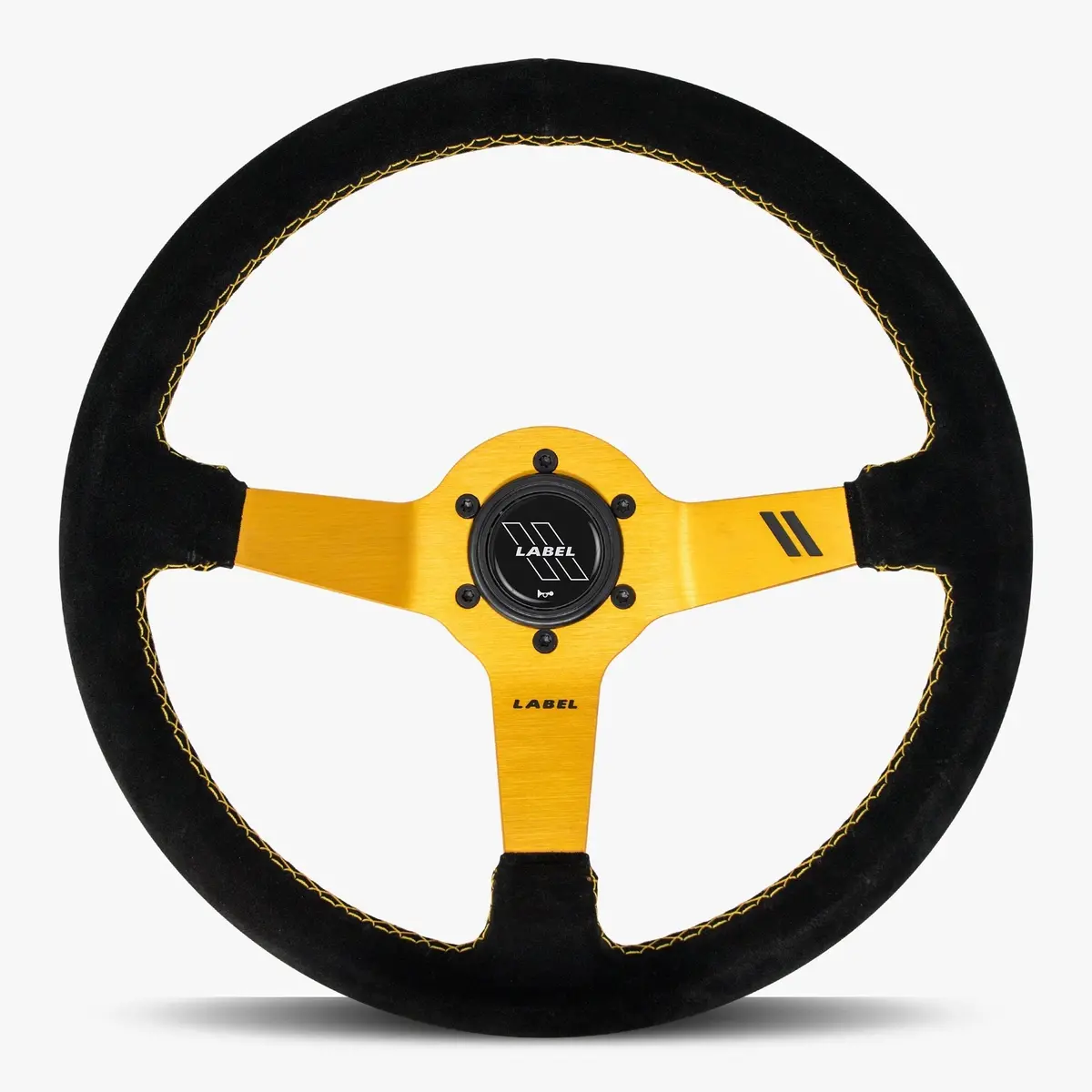 The Classic Black Alcantara Suede Steering Wheel With Gold Spoke And Gold Stitch 1