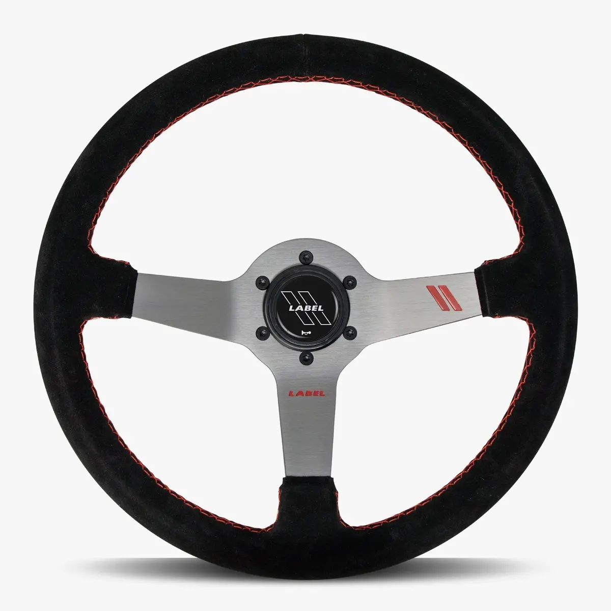 The Classic Black Alcantara Suede Steering Wheel With Graphite Spoke And Red Stitch 1