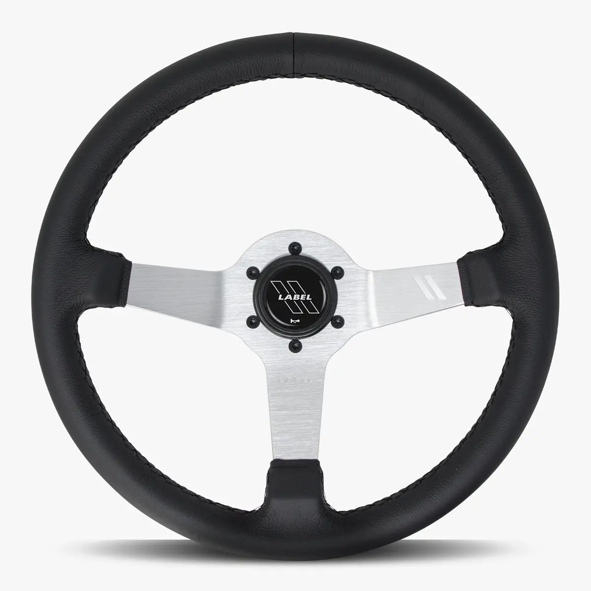 The Classic Black Leather Steering Wheel With Silver Spoke And Black Stitch 1