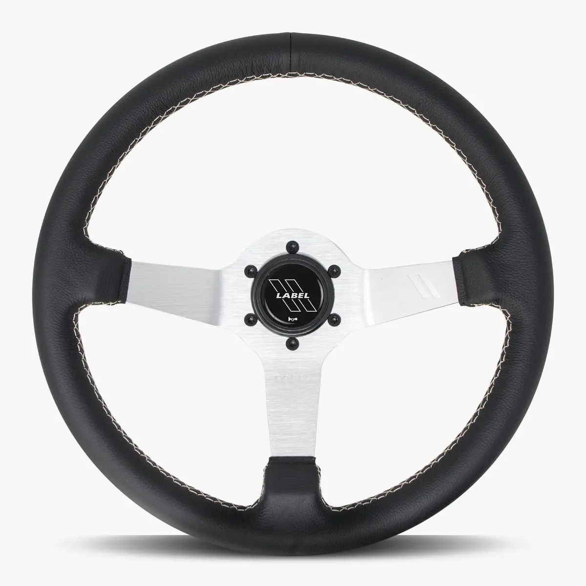 The Classic Black Leather Steering Wheel With Silver Spoke And White Stitch 1