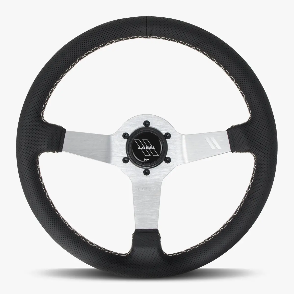 The Classic Black Perforated Leather Steering Wheel With Silver Spoke And White Stitch 1