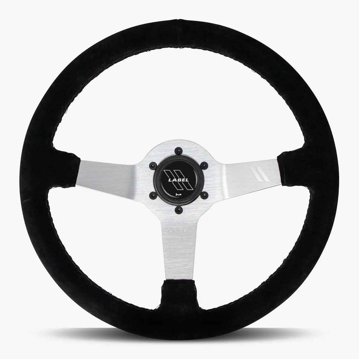 The Classic Black Alcantara Suede Steering Wheel With Silver Spoke And Black Stitch 1