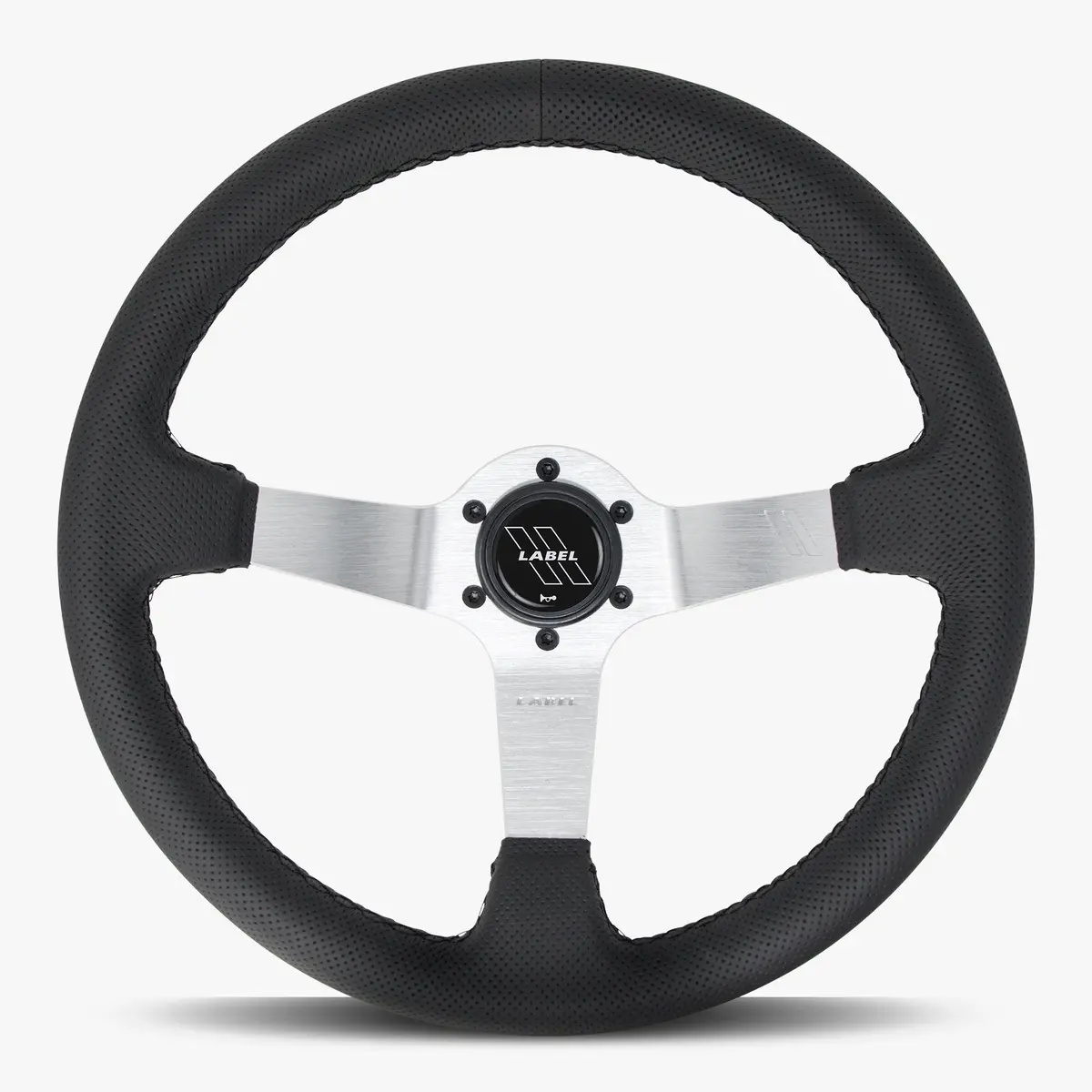 The Classic Black Perforated Leather Steering Wheel With Silver Spoke And Black Stitch 1