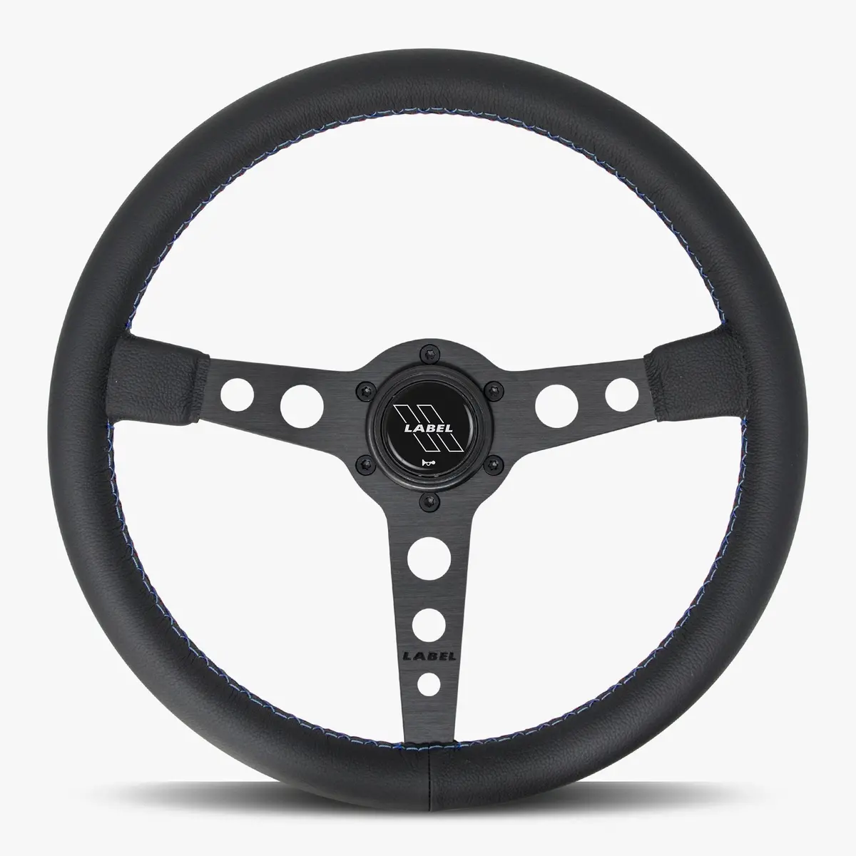 Daytona 350Mm Black Leather Steering Wheel With Black Anodized Spoke And Bavarian Stitch 1