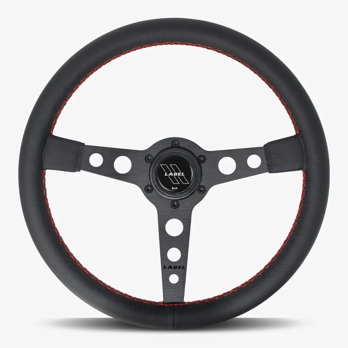 Daytona 350Mm Black Leather Steering Wheel With Black Anodized Spoke And Yellow Stitching 1