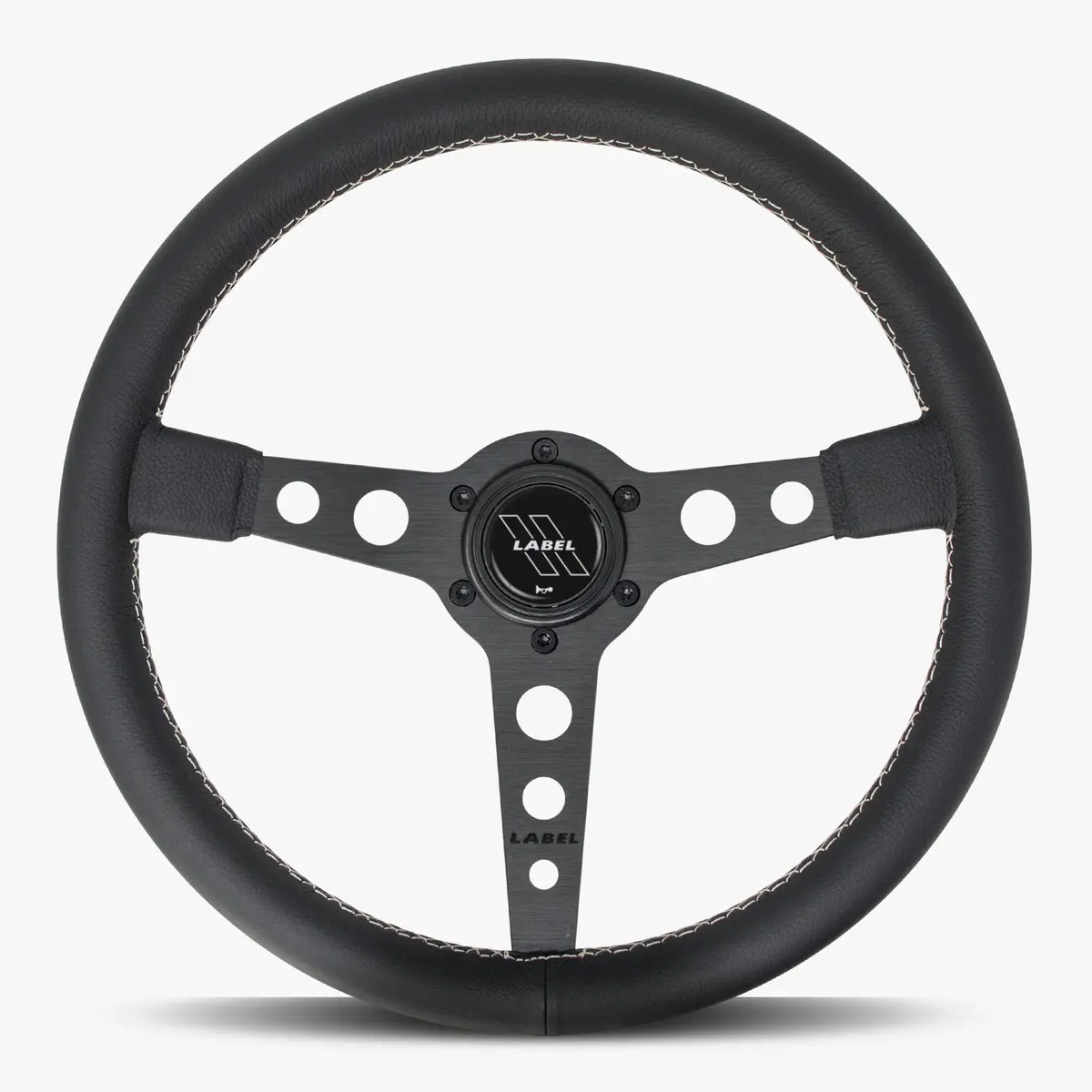 Daytona 350Mm Black Leather Steering Wheel With Black Spoke And White Stitching 1