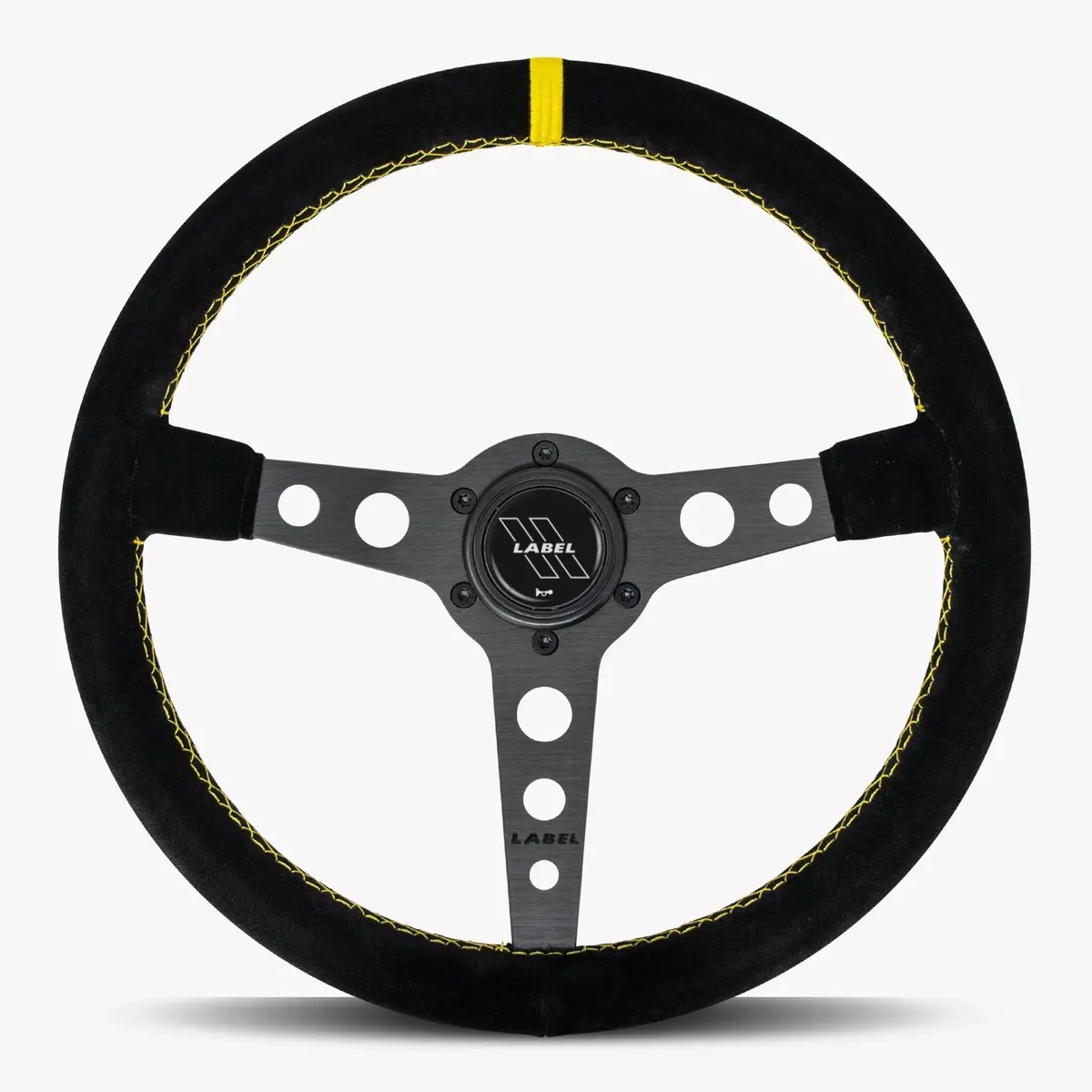 The Daytona Black Alcantara Suede Steering Wheel With Black Spoke And Yellow Stitch 1