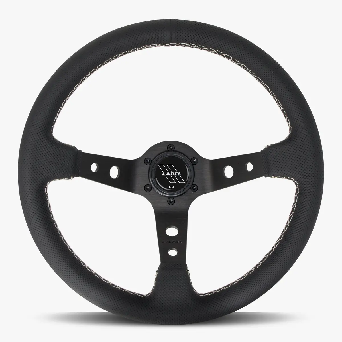 The Daytona Black Perforated Leather Steering Wheel With Black Spoke And White Stitch 1