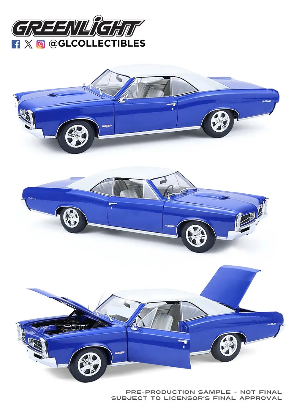Highway 61 18047 1:18 1966 Pontiac Gto (Barrier Blue W/ White Top) 1