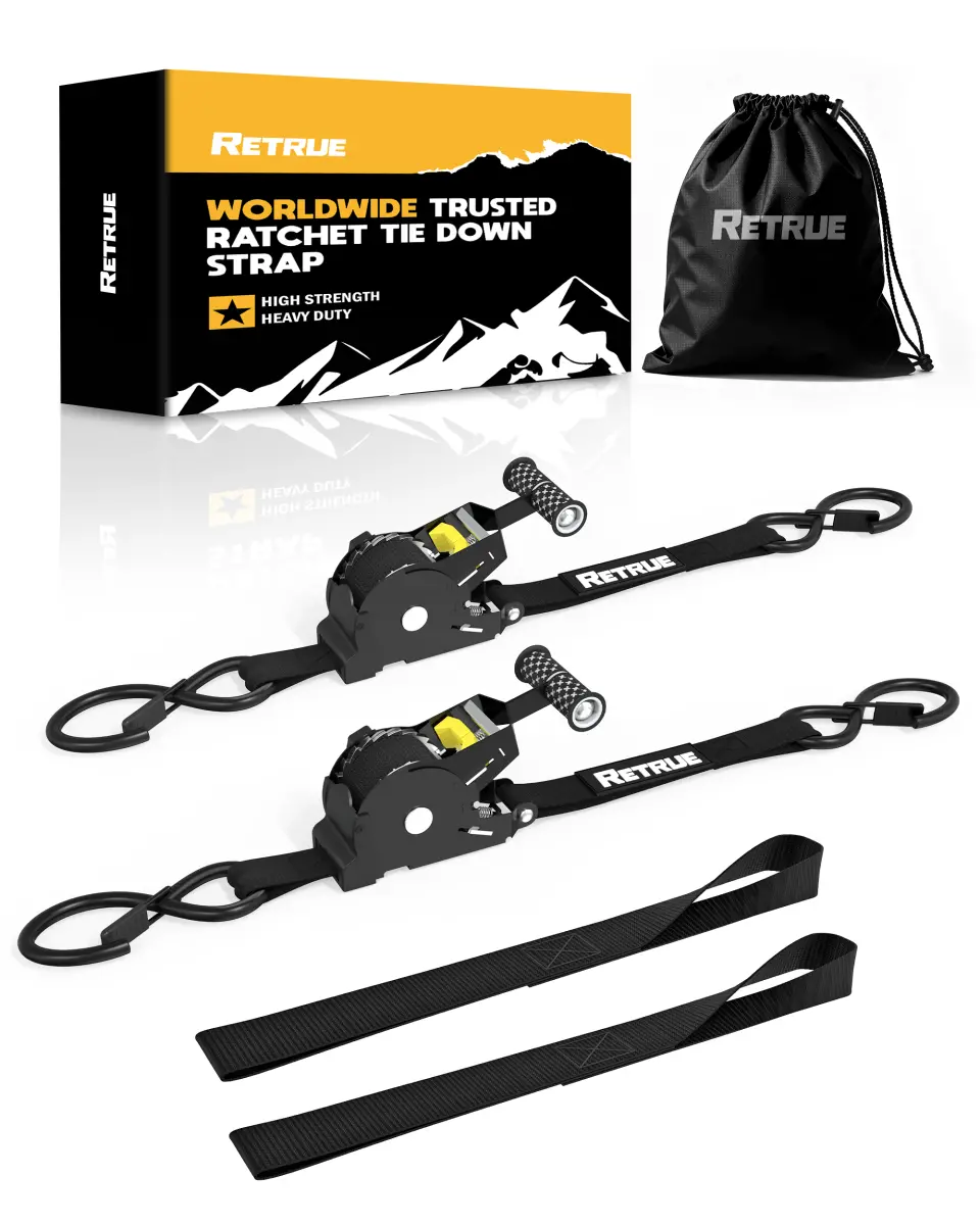 Retrue 10-Foot Self-Retracting Ratchet Straps (2-Pack) – 1,500 lb Capacity, S-Hook Safety Locks for Trailers & ATVs