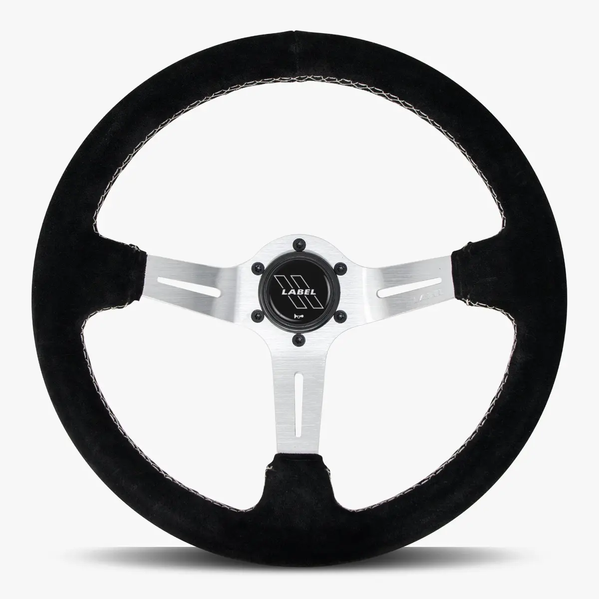 The Le Mans Black Alcantara Suede Steering Wheel With Silver Spoke And White Stitch 1