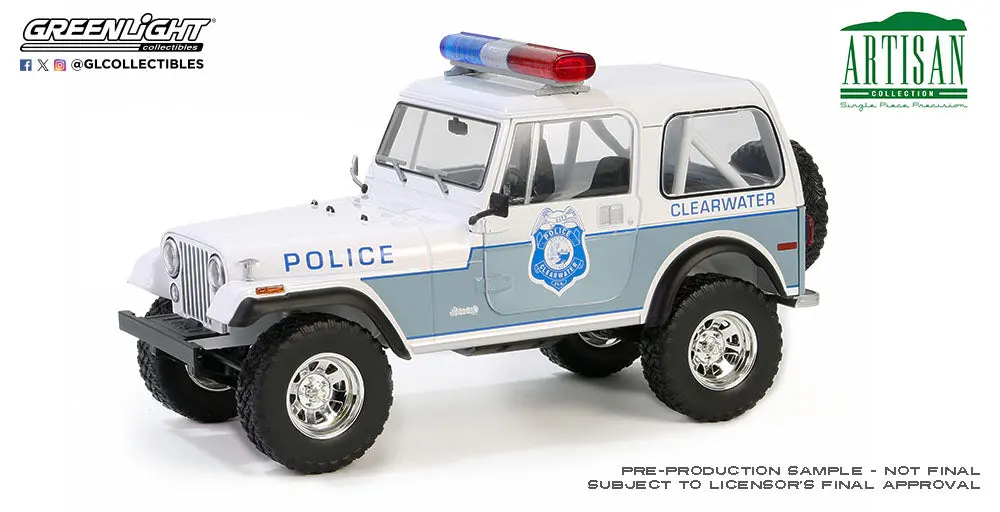 1982 Jeep Cj-7 "Clearwater, Fl Police" 1/18 Diecast Model By Greenlight 19140 1