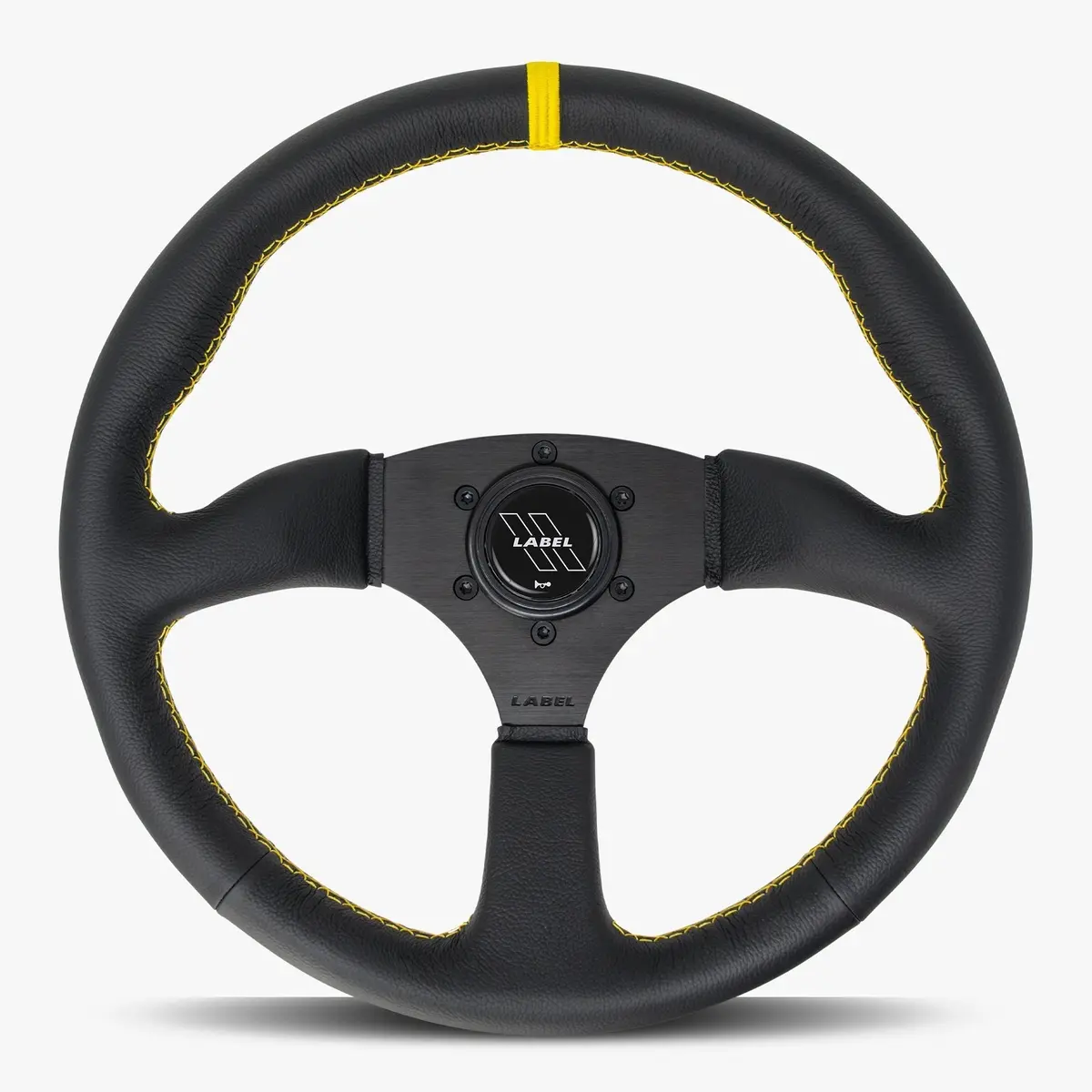 The Performa Black Leather Steering Wheel With Black Spoke And Yellow Stitch 1