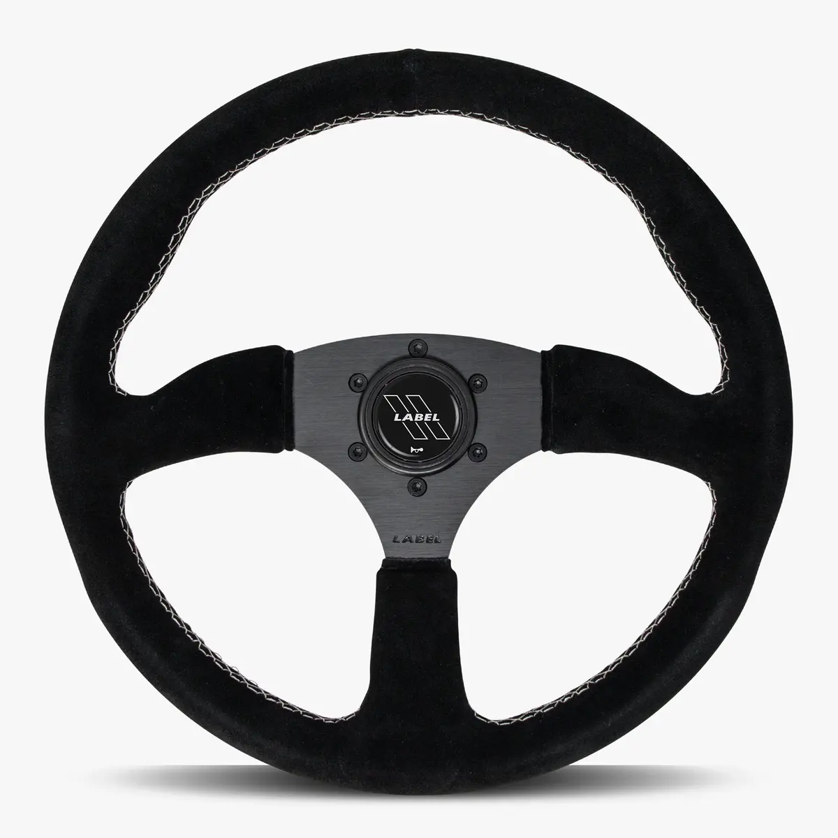 The Performa Black Alcantara Suede Steering Wheel With Black Spoke And White Stitch 1
