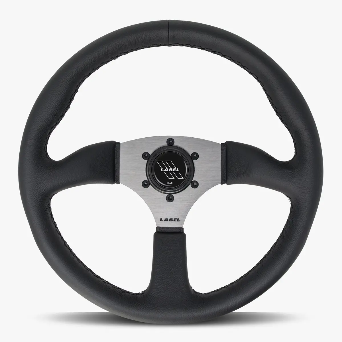 Performa Black Leather Steering Wheel With Graphite Spoke And Black Stitch 1