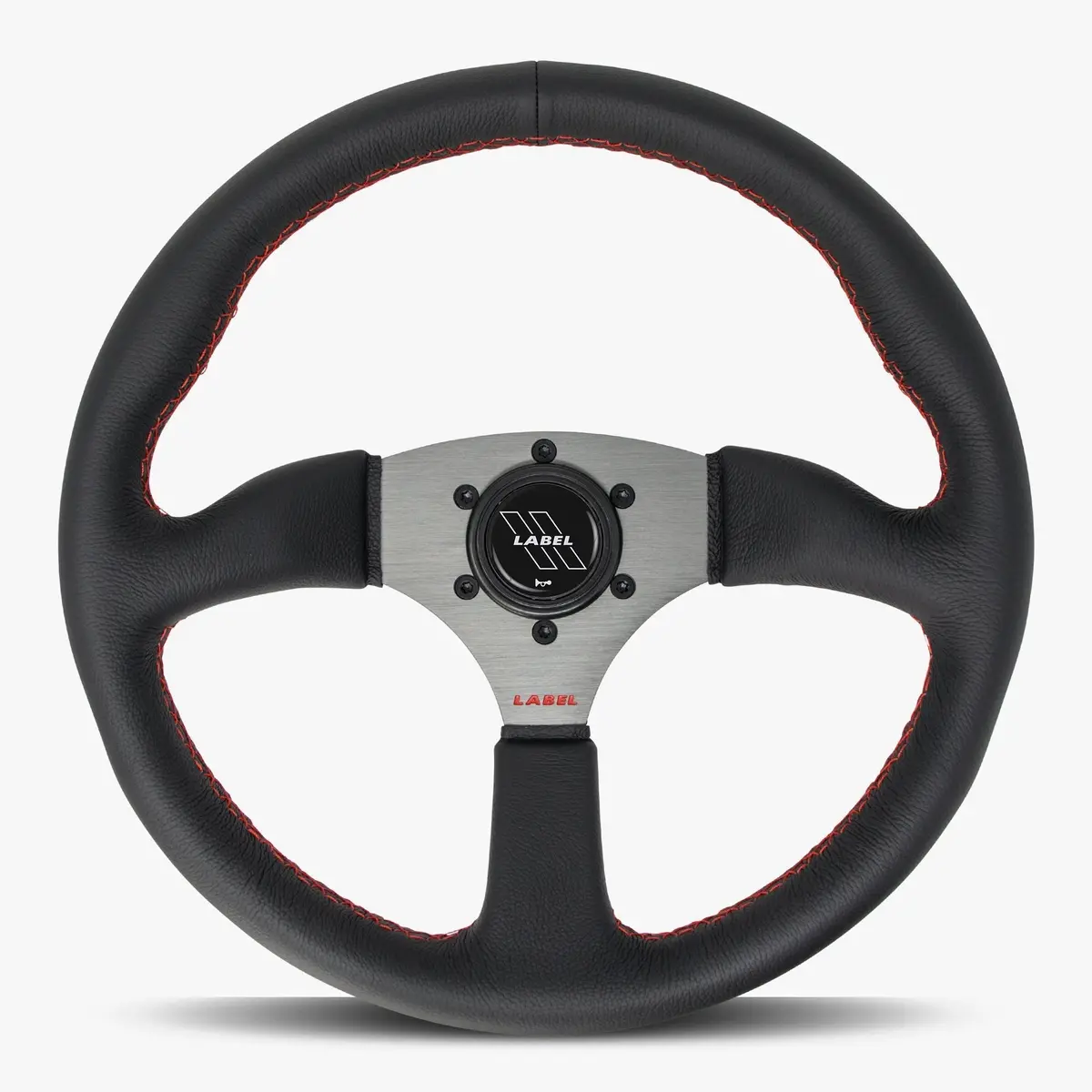 The Performa Black Leather Steering Wheel With Graphite Spoke And Red Stitch 1