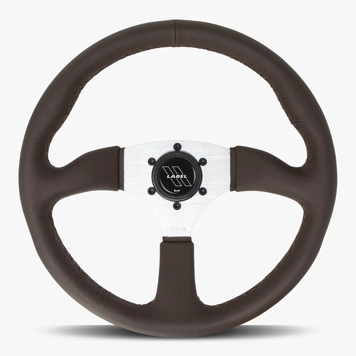 The Performa Brown Nappa Leather Steering Wheel With Silver Spoke And Brown Stitch 1